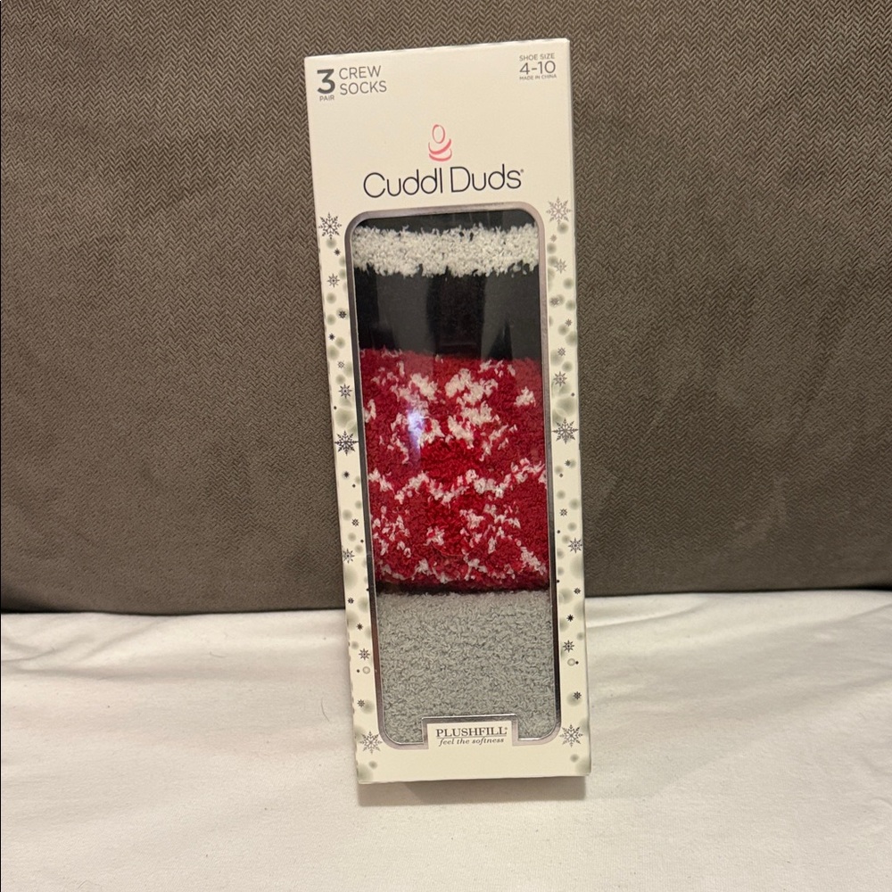 Cuddl Duds Plushfill Crew Socks in Red, Black, and Gray